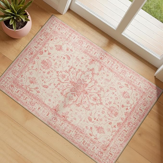 RELEANY Area Rugs Small 2'x3' Washable Non-Slip, Floral Vintage Distress by RELEANY