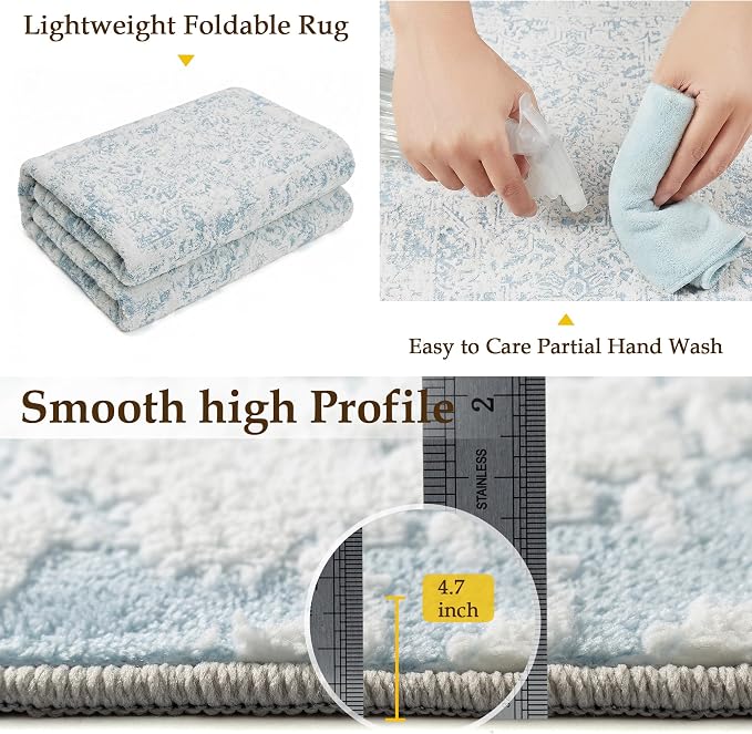 6x9 Fluffy Area Rug Blue Shag Neutral Carpet - Image 8