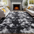 PAGISOFE Black White Grey Rugs for Living Room 5x8, Shag Fuzzy Fluffy - Image 8