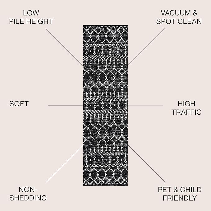 JONATHAN Y Boho Vintage Diamond Black/Ivory Runner Rug 2X20 ft, Moroccan Hype - Image 2