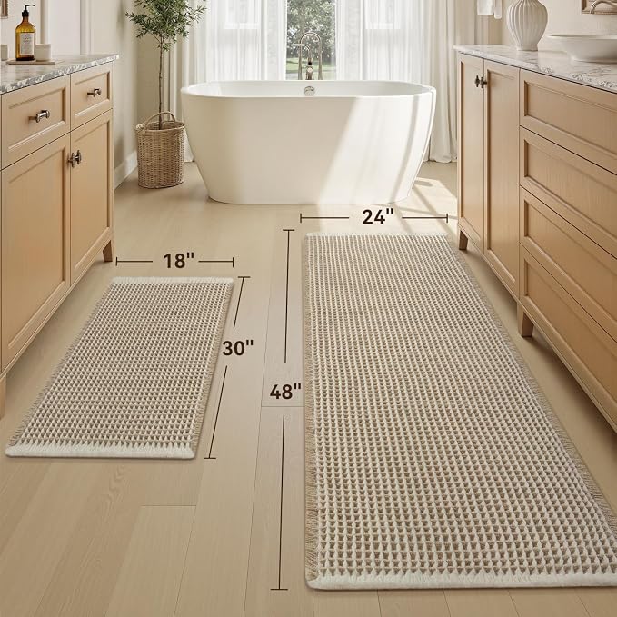 Upgraded Waffle Bath Mat Set of 2 Super Absorbent Non Slip Bath Mats - Image 2