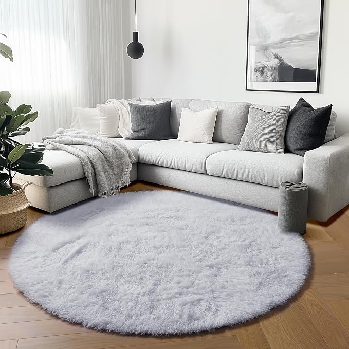 ONASAR White Round Area Rugs 5ft, Soft Bedroom Circle Rug Floor Mat - Image 5