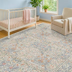 Beige Blue Living Room Rug 5x7, Cottage Area Rug - Image 4