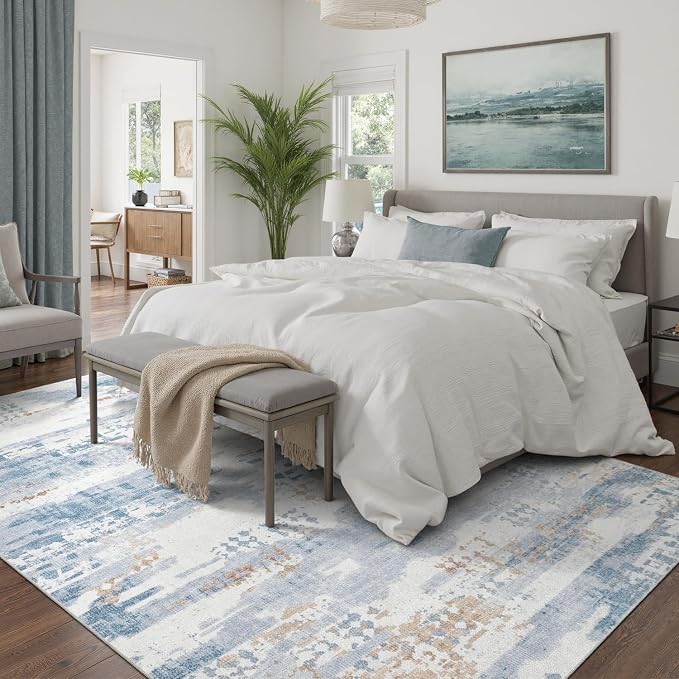 DCX Abstract Area Rug 8x10, Washable Blue Modern Rug - Image 2