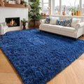 Amdrebio Navy Blue Area Rugs for Boys Bedroom, 5x7 Shag Fluffy Furry Plush Rug by Amdrebio
