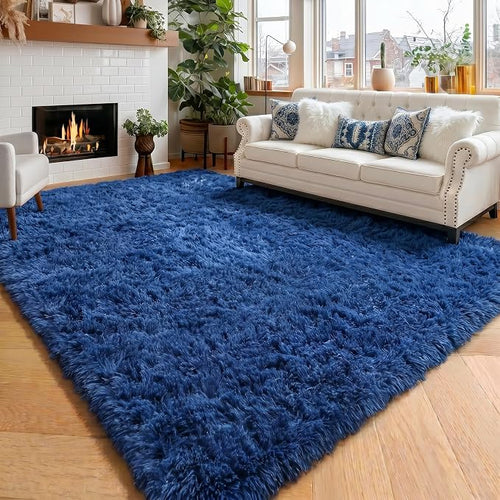 Amdrebio Navy Blue Area Rugs for Boys Bedroom, 5x7 Shag Fluffy Furry Plush Rug by Amdrebio