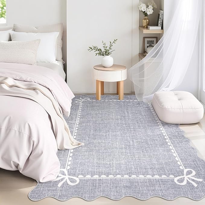 GarveeHome Scalloped Bow Rug for Living Room, Solid Grey Rug for Dorm, Washable - Image 2