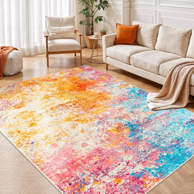 Rugflix 5x7 Area Rugs for Living Room, Washable Colorful Rainbow Rug by RugflixAreaRugs