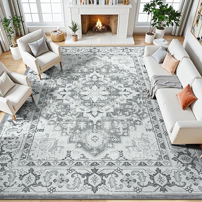 Lessymo 8 x 10 Area Rugs for Living Room- Machine Washable Area Rugs Boho Faux by Lessymo