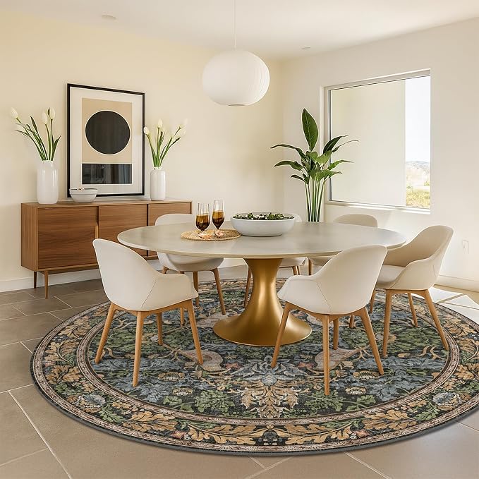 Washable Boho Round Rugs 8ft for Living Room, Ultra Soft Forest Large Circular - Image 3