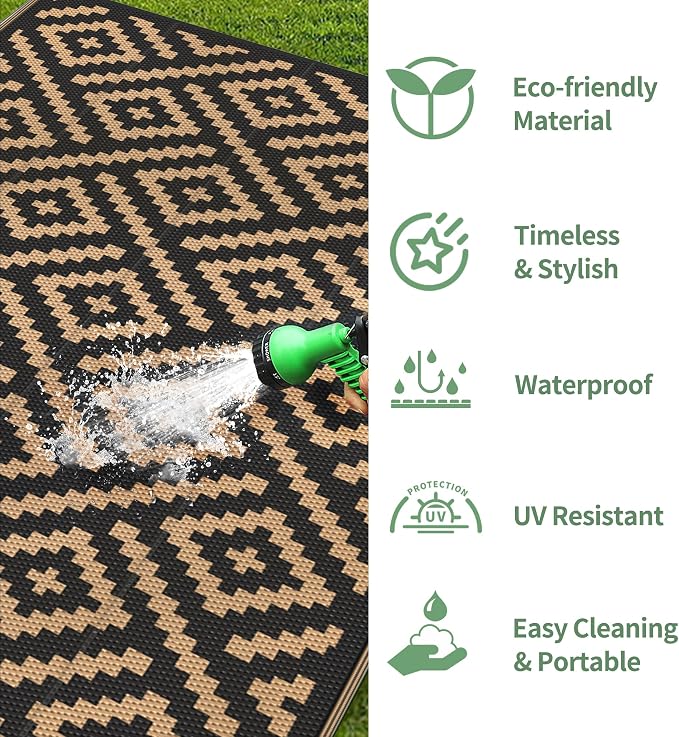 GENIMO 5'x8'Outdoor Rug Waterproof, Reversible Mats, Area Rug, Plastic Outside - Image 5