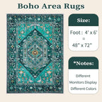 SERISSA 4x6 Boho Bedroom Rug, Washable Non Slip Vintage Teal Area Rugs - Image 6