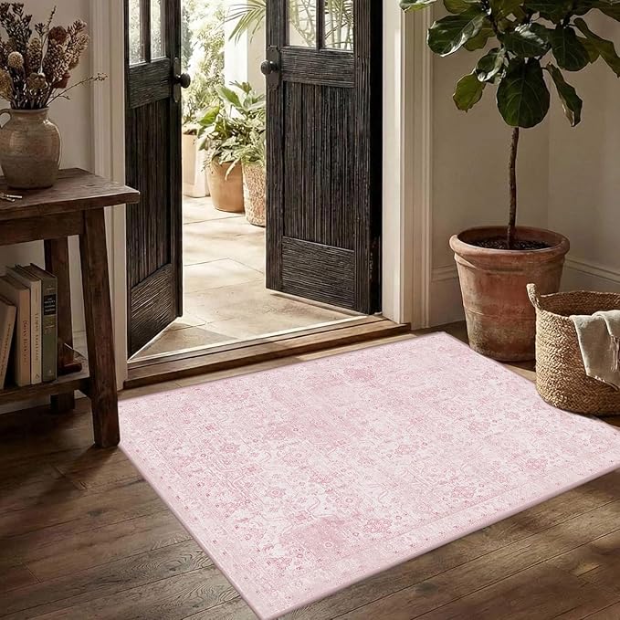 Rugxara 2x3 Entryway Rug Door Mat, Washable Boho Pink Samll Entry Rug, Non Slip by Rugxara