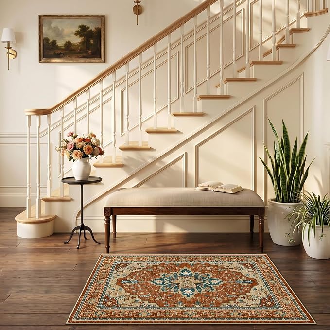 RELEANY Area Rugs Small 2'6"x4' Washable Non-Slip, Floral Vintage Distress - Image 2