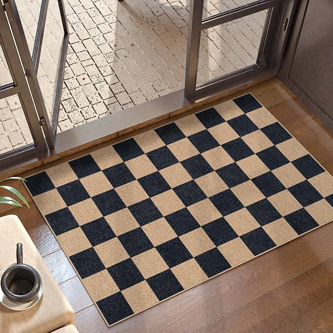 Lahome Colette Checkered Easy Jute 2x3 Rug, Small Entryway Rug Non Slip Kitchen - Image 7