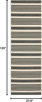 SAFAVIEH Courtyard Collection 2'3' x 10' Black/Bone CY6062 Stripe Indoor/ - Image 2
