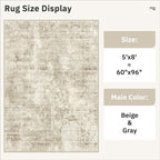 Soalmost 5x8 Area Rugs Beige Gray Low Pile Indoor Washable Trendy Faded Style - Image 5