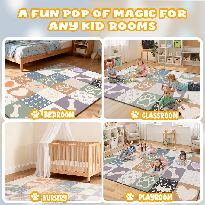 Preschool Classroom Rug 4x6, Paw Print Low Pile Kids Area Rug - Image 4