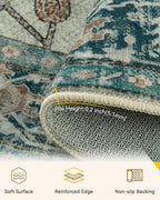 RELEANY Area Rugs Round 10ft Washable Non-Slip, Floral Vintage Distress - Image 4