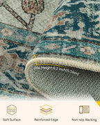RELEANY Area Rugs Round 5ft Washable Non-Slip, Floral Vintage Distress - Image 3