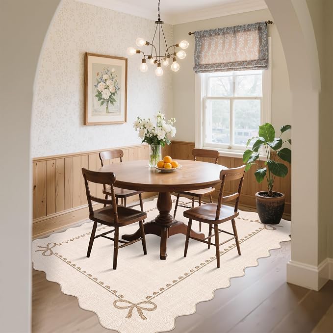 GarveeHome Scalloped Bow Rug for Living Room, Solid Beige Rug for Dorm - Image 9