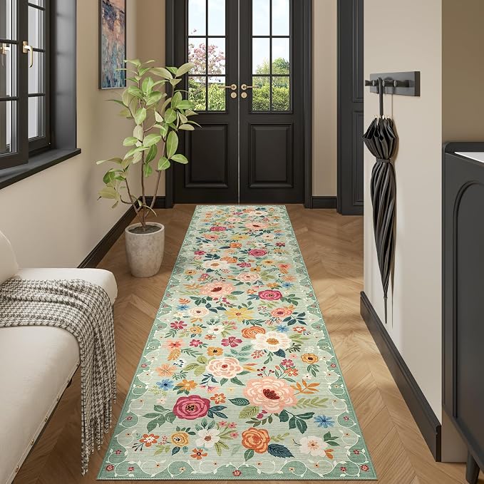 DUKINO Runner Rug for Hallway, 2.6x10 Washable Floral Long Kitchen Rug - Image 6