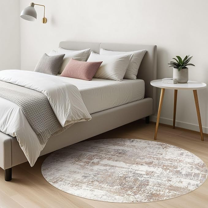 Round Rug Living Room Rugs: 5Ft Washable Circle Large Abstract Modern Soft - Image 5