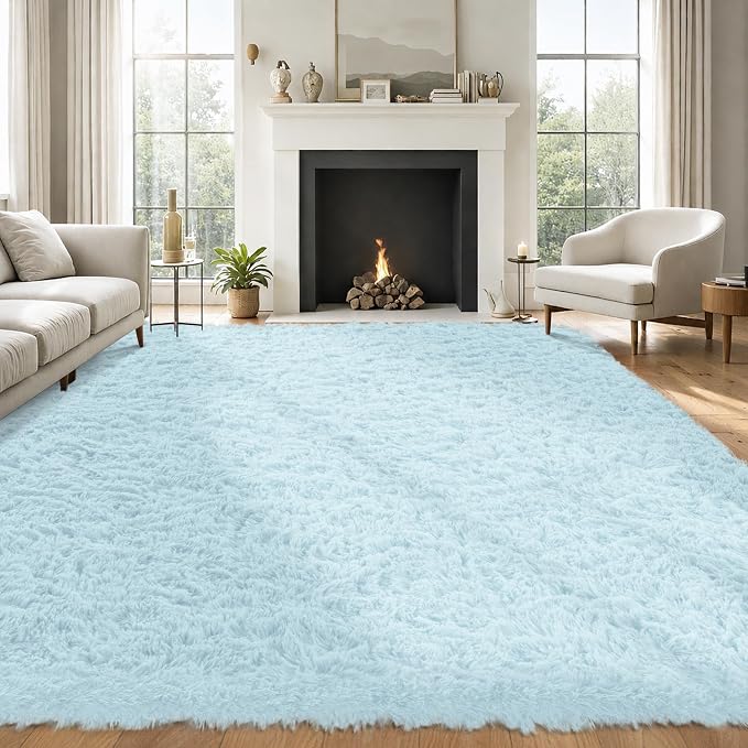 8x10 Area Rug for Living Room:Ultra Soft Fluffy Shag Teal Blue Rugs, Large - Image 8