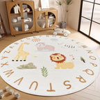 Poowe ABC Animals Kids Play Mat Baby Nursery Rug Round Educational Alphabet - Image 4