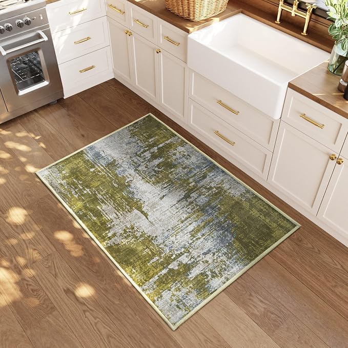 Entrance Rugs Indoor 2x3 Green Entry Rug Washable Abstract Small Area Rug - Image 2
