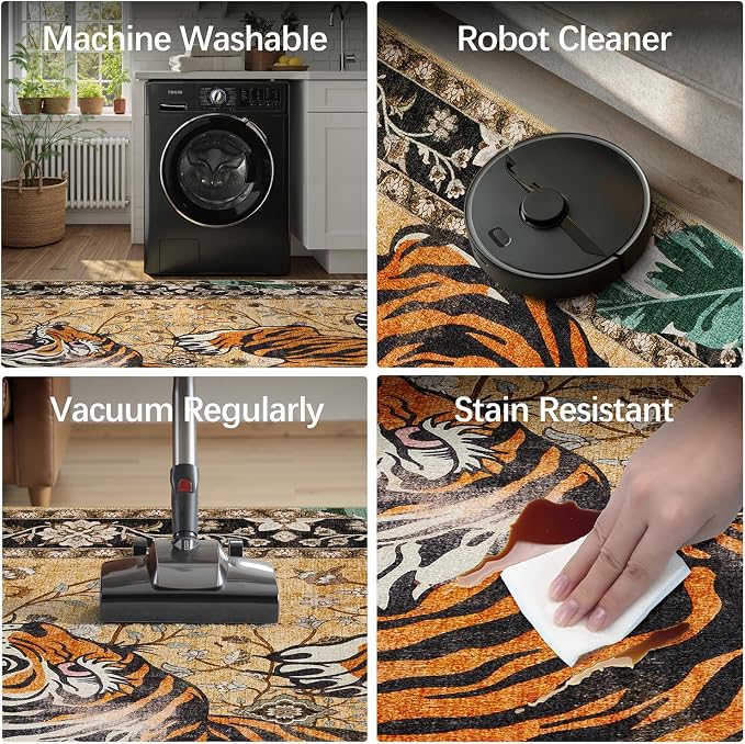 DCX Washable 6x9 Tiger Area Rug, Soft Low Pile Carpet, Kid & Pet Friendly - Image 7