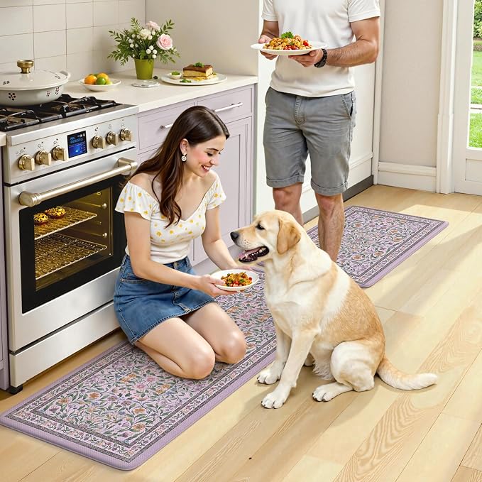 KIMODE Anti Fatigue Kitchen Mats 20"x47"+20"x32", Boho Flora Kitchen Rugs Sets - Image 9