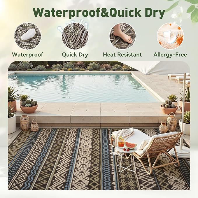 MontVoo Outdoor Rug Carpet Waterproof-Patio Rug Mat 8x10 Reversible RV Outdoor - Image 2
