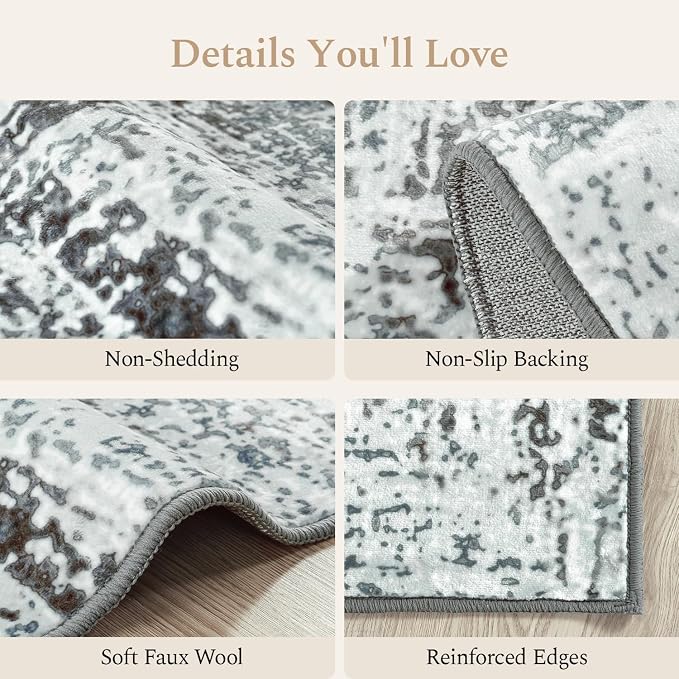 Rugflix 9x12 Washable Area Rugs, Neutral Boho Carpet Living Room Rug Non Slip - Image 5