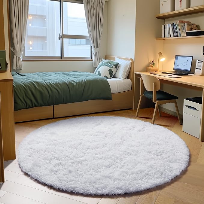 ONASAR White Round Area Rugs 5ft, Soft Bedroom Circle Rug Floor Mat - Image 3