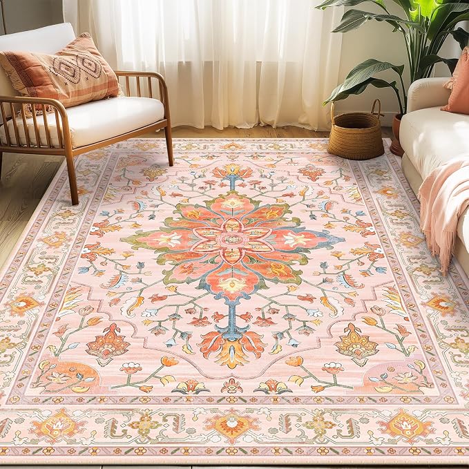 RELEANY Area Rugs 5'x7' Washable Non-Slip, Floral Vintage Distress Medallion - Image 8