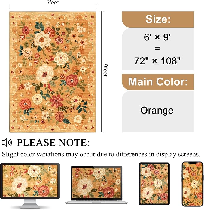 DUKINO 6x9 Area Rug, Floral Rugs - Image 2