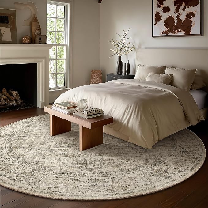 6ft Washable Round Rugs for Bedroom: Circle Living Room Rug Vintage Non Slip - Image 2