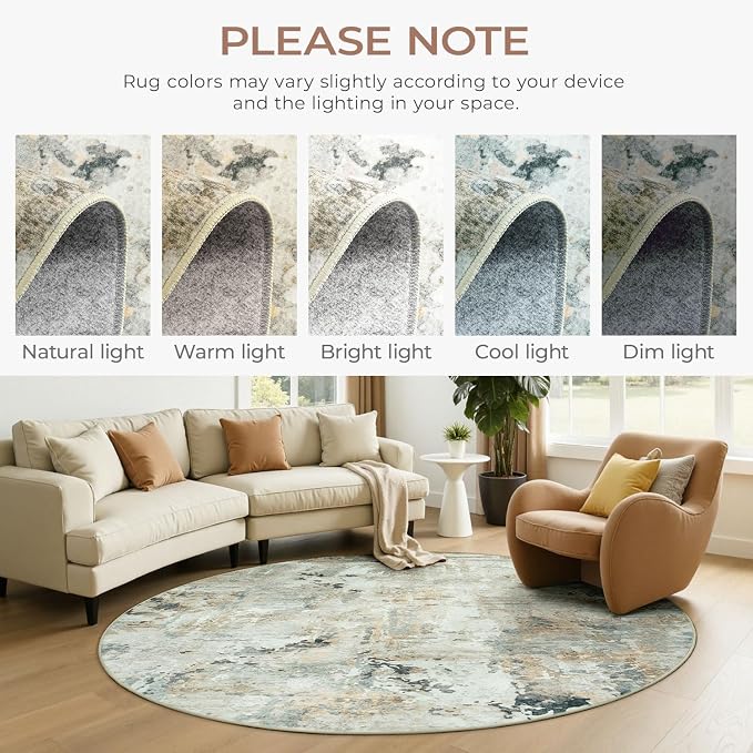 Abstract Round Rugs 8ft, Non-Slip Washable Circle Rug - Image 3