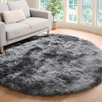 ONASAR Tie-Dyed Dark Grey Round Area Rug 4ft, Ultra Soft Bedroom Circle Rugs - Image 5