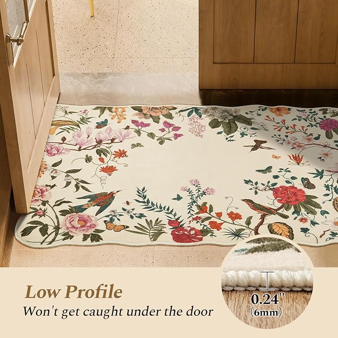 Rugflix Scalloped Floral Rug for Entryway, 2x3 Washable Non-Slip Kitchen Area - Image 7