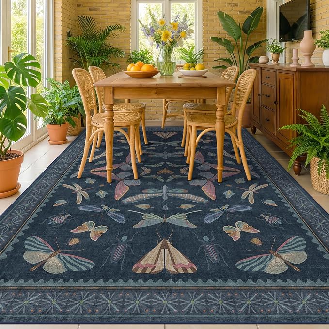 Navy Blue 6x8 Boho Rug for Living Room, Stain Resistant Non Slip Area Rug for - Image 3