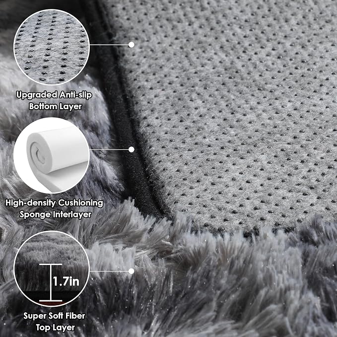 ONASAR Runner Rugs for Bedroom Living Room, Fluffy Tie-Dyed Dark Grey 2x6 - Image 2