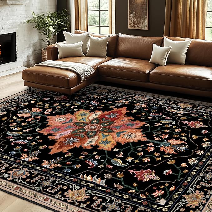 RELEANY Area Rugs 7'x10' Washable Non-Slip, Floral Vintage Distress Medallion - Image 3