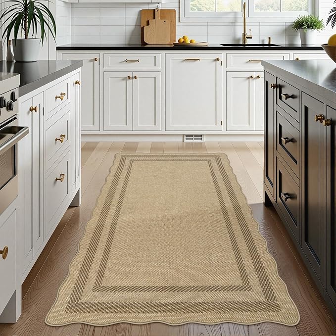 LIVEBOX Scalloped Easy Jute 3x5 Outdoor Rug, Washable Non-Slip Geometric Tan - Image 2