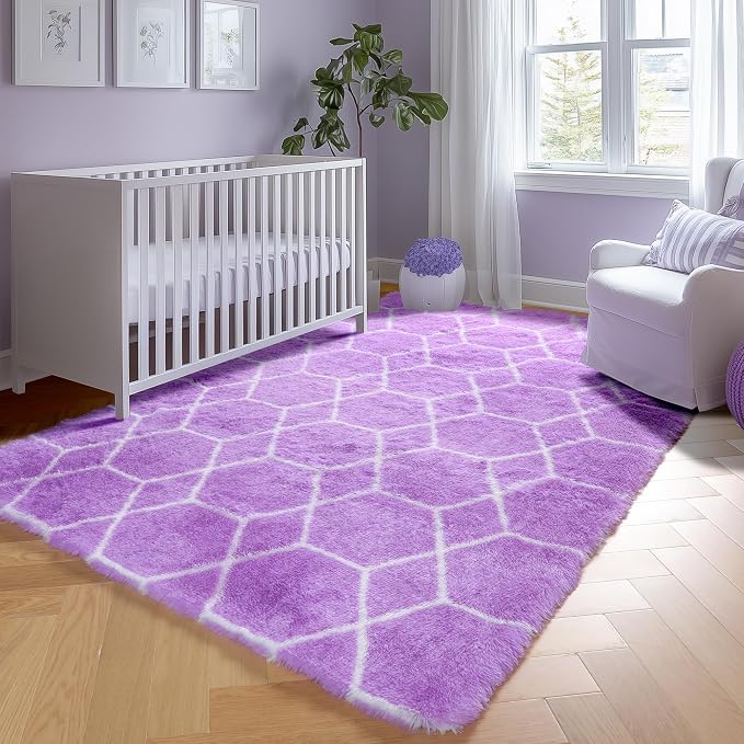 ONASAR 5x7 Area Rugs for Living Room Bedroom, Fluffy Purple and White Throw Rug - Image 8