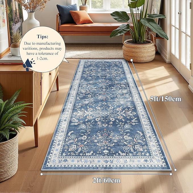 Yamaziot Washable Runner Rug 2x5 – Non Slip Boho Floral Hallway Runner Rug - Image 2