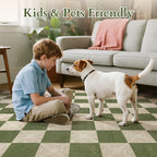 Washable Green Checkered Rug 5x7, Non-Slip Low Pile Area Rug - Image 7