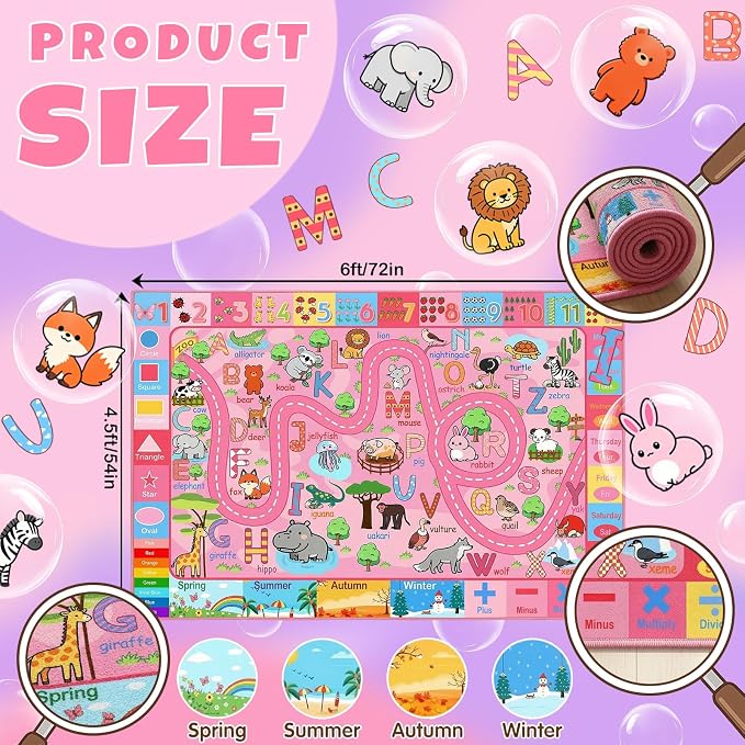 Kids Rugs for Playroom 4.5x6 Feet, Educational ABC Rug, Alphabet Number Animal - Image 2