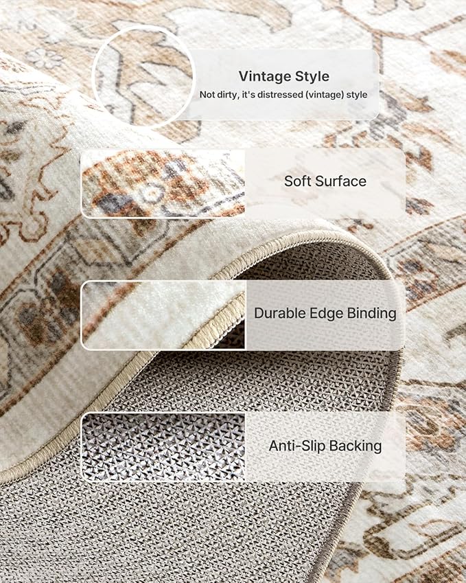 AMADA HOMEFURNISHING Round 4ft Area Rugs, Low-Profile Washable Rug - Image 7